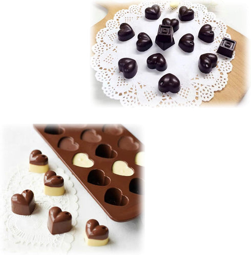 homEdge 15-Cavity Dimpled Heart Shape Chocolate Mold, Silicone for Gummy and Candy