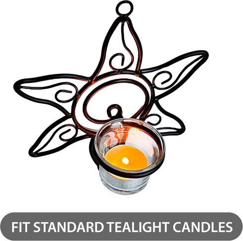 Set 2 Lilys Home Southwestern Sun Decorative Votive Candle Tea Light Wall Mount Sconces, Black Steel, with Clear Glass