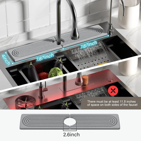 Quick Dry Sink Splash Guard, 15.75" Instant Dry Stone Sink Tray for Kitchen Countertop, Gray