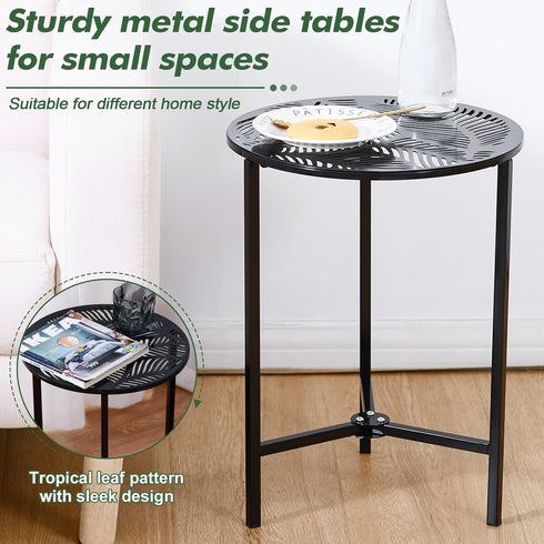 1-Pack 13-Inch Party Zealot Small Round Metal Side Tables, Black Outdoor End Tables for Patio, Balcony, Porch or Garden