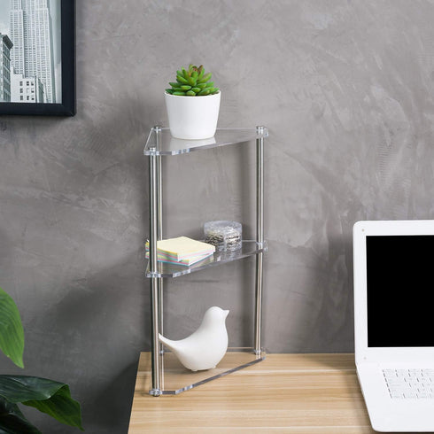 3 Counter MyGift Tier Corner Shelf for Desk, Triangle Shelf Storage Organizer Stand, Acrylic Corner Shelf Display