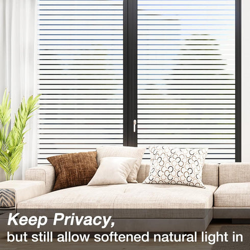 Viseeko Window Privacy Film: Stripe Frosted Glass Vinyl for Door Cover, Static Cling Home Office UV Protect