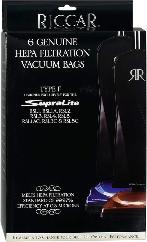 Riccar Vacuum Cleaner HEPA Bags, Type F, 6 Count