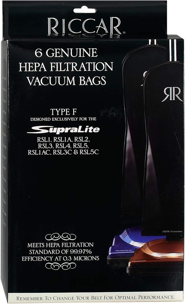 Riccar Vacuum Cleaner HEPA Bags, Type F, 6 Count