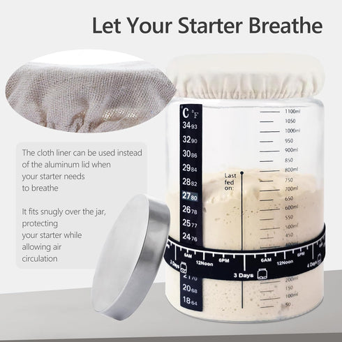 Ecoxiuo -40oz (2-pack) Sourdough Starter Kit Thick Glass Sourdough Starter Jar Sour Dough Container for Bread Baking