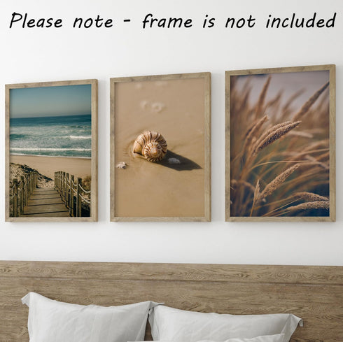 Sandy Beach Landscape Set of 3 Unframed Wall Prints, Coastal Ocean Waves and Beach Path Posters for Home Decor (8x10)