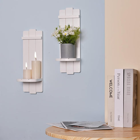 Sconces Wall Decor Set of 2 - Rustic Home Farmhouse Art Floating Candle Holder Shelf White Decorations for Living Room,