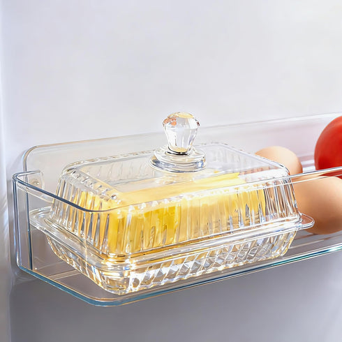 Countertop Clear Glass Butter Dish with Lid, Covered Crystal Butter Holder Container for & Fridge