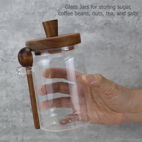 EIKS (26oz) Glass Jars with Wooden Lids and Scoop, Airtight Food Storage Containers for Sugar Coffee Bean Candy Spice