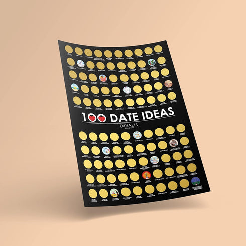 Divalis 100 Dates Scratch off Bucket List, Scratchable Motivational Achievements Checklist Poster, Black and Gold