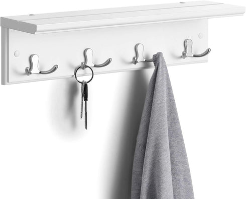 SONGMICS Entryway Hanging Coat Rack, Wall-Mounted Wooden Shelf with 4 Double Hooks