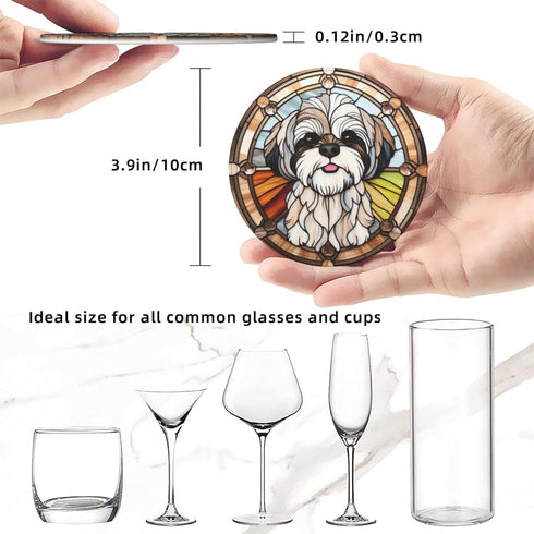 Set 6, Holder,6 Pack Drink Coaster of Shih Tzu Dog Mom Lover Gift,Leather Drink Coasters with Cup/Bar/Drink Coasters