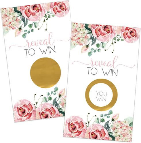 Paper Clever Party Charming Floral Bridal Shower Games, 30 Pack Pink Scratch Off Raffle Cards