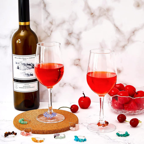 Leinuosen 24 Pcs Wine Glass Charms for Valentines Gift, Gemstone Beads Wine Markers for Party Favors