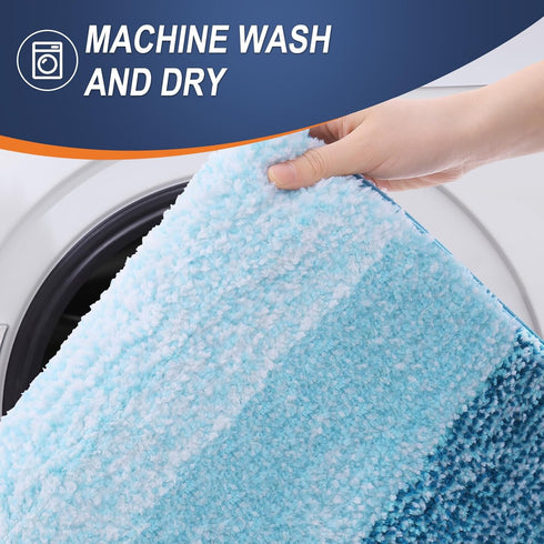 OLANLY U-Shaped Toilet Rugs 24x20 - Extra Soft Absorbent Microfiber Non-Slip Plush Shaggy Bath Mat in Peacock Blue