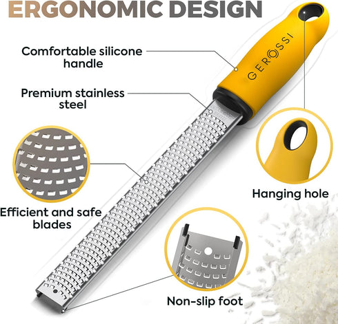 Stainless Steel Cheese and Citrus Zester Grater - Extra Sharp Blade for Lemons, Parmesan, Garlic, Chocolate