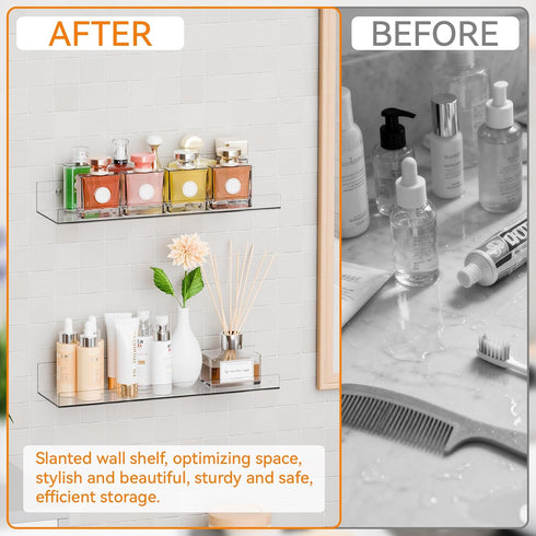 2 Bedroom,Room,15 Inch Pcak Clear Acrylic Shelves for Bathroom Wall Shelf & Organizer,Invisible Floating Shelves & Wall