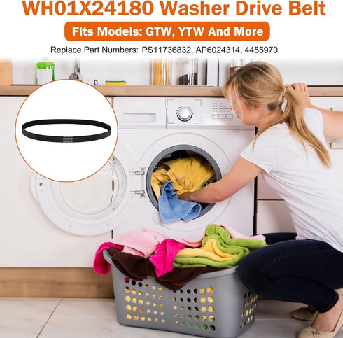 WH01X24180 Washer Drive Belt for GE Washing Machine, Replaces AP6024314, 4455970, PS11736832