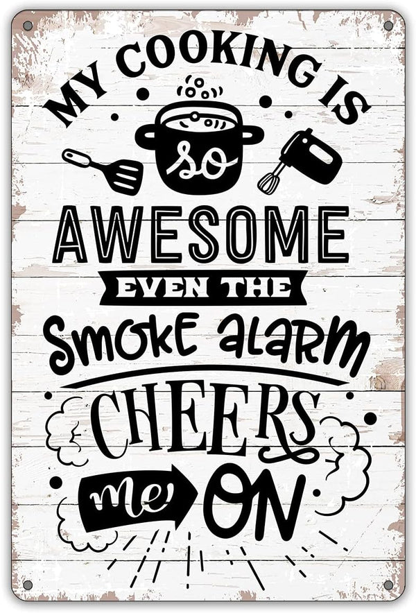 QIONGQI Funny Kitchen Quote Metal Tin Sign, My Cooking is Awesome Retro Wall Decor for Home Kitchen