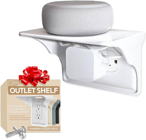 Storage Theory Power Perch Horizontal Outlet Shelf with Cord Storage Strap - Wall Shelf for Echo Dot, Electric