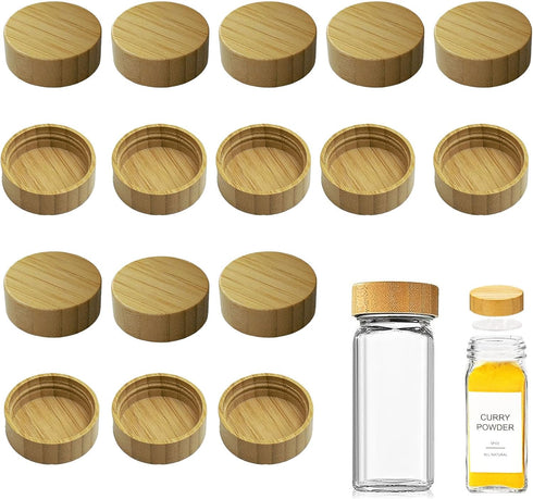 Spice Jar Lids for 4 Oz and 8 Oz Square Spice Jars - Bamboo Jar Lids for Kitchen Organization (16 Pcs)