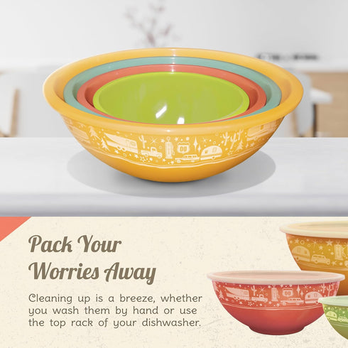 Melamine Bowls with Lids - 4 BPA Free Nesting Bowls Set for Indoor & Outdoor Dining, Sturdy & Lightweight