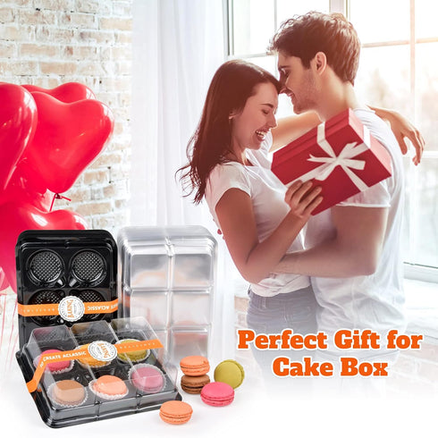 Macaron Box with Clear Display Window, 50-Pack Black Base Gift Box Fits 6 Macarons, Dessert Carrier