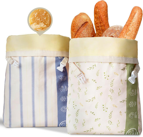 Tyzarglef Reusable Beeswax Bread Bags, Bees Wax Lined Cotton Linen Bags for Sourdough