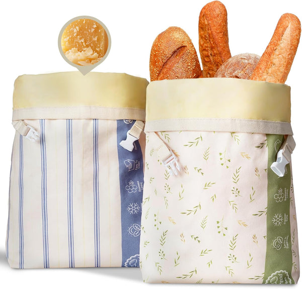 Tyzarglef Reusable Beeswax Bread Bags, Bees Wax Lined Cotton Linen Bags for Sourdough
