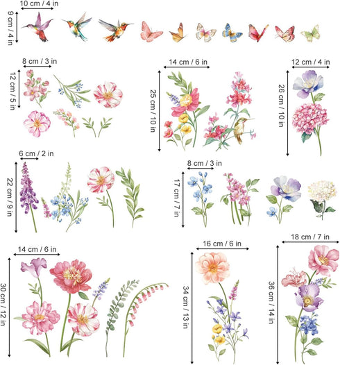 decalmile Spring Garden Flower Window Clings, Double Sided Wildflower Butterflies Grass Easter Window Decals