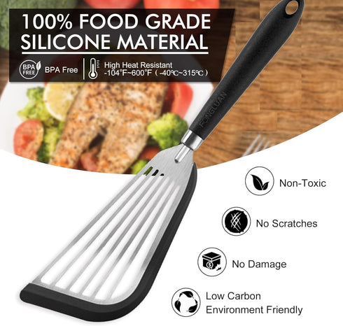 Stainless-Steel Slotted Flex Fish Turner, Set of 2 Kitchen Spatulas for Nonstick Cookware