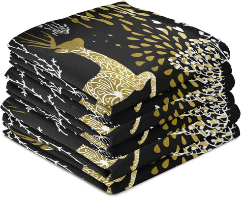 ALAZA Christmas Reindeer Gold Black Decorative Kitchen Dish Towels Set of 4, Soft Absorbent Kitchen Hand Towels, 18 x