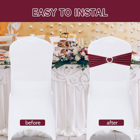 Pack 30 Howhic of Spandex Chair Sashes Bows Stretch Chair Cover Band with Buckle Slider Universal Elastic Chair Ties