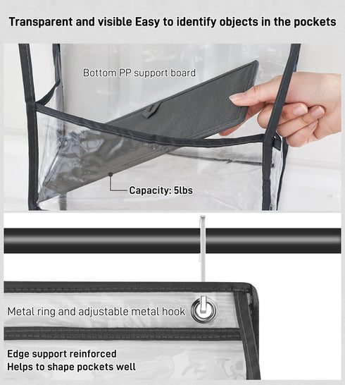 Fixwal 6-Shelf Over The Door Hanging Pantry Organizer with Clear Plastic Pockets and 3 Small PVC Pockets for Closet
