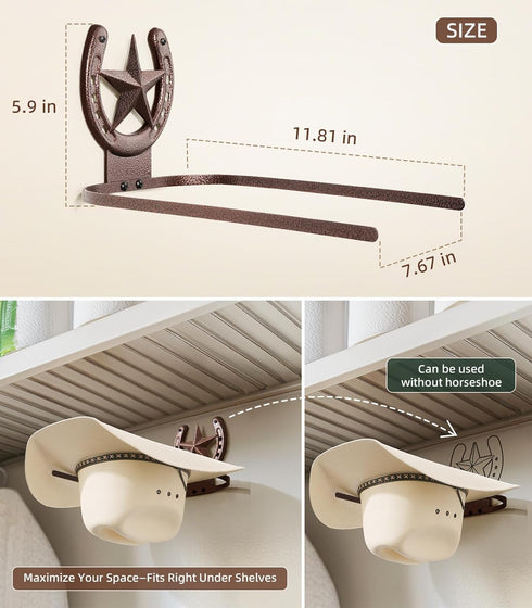 Closet Bedroom,4 Pack,Bronze Cowboy Hat Rack Wall Mount,Cowboy Hat Holder for Wall,Western Home Decor,Hat Organizer