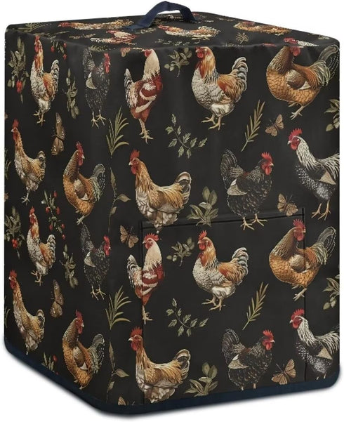 Insulated Air Fryer Kitchen Appliance Cover with Handle and Storage Pocket for Spoon/Cooking Utensils/Recipes, Easy Cleaning Home Decoration, Rooster Leaf Black