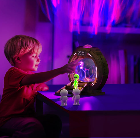 Northern Lights Projector, Galaxy Projector with Plasma Ball, White Noise Machine, Bluetooth Speaker, Timer Alarm