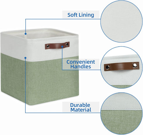 Temary Cube Storage Baskets 12 Inch, 4-Pack Fabric Storage Bins for Organizing Clothes, White & Green