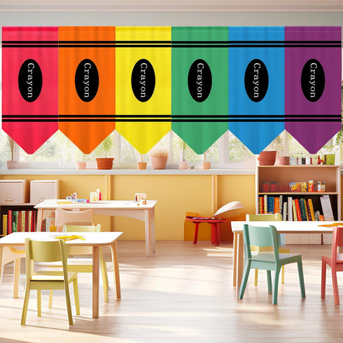 SmoothNovelty 6 Pcs School Classroom Curtains Back to Classroom Rainbow Colorful Crayon