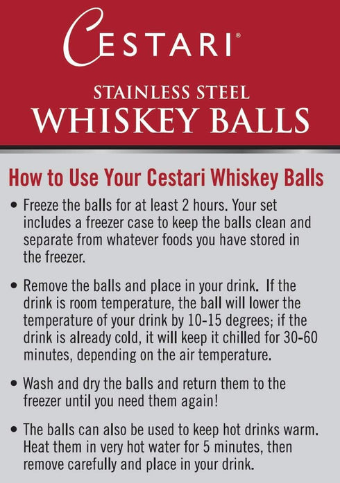 Cestari Whiskey Ball - Reusable Stainless Steel Ice Spheres, Chill Your Scotch, Vodka, Wine - Set of 2 Drink Coolers