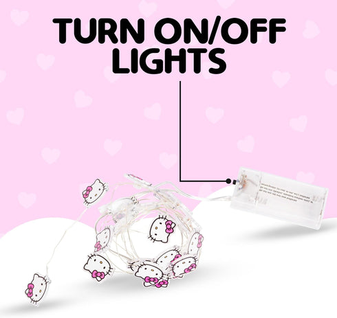 20ct 7 Silver Buffalo Hello Kitty Face with Pink Bow Decorative String Lights, Feet Long, Battery Powered (Batteries