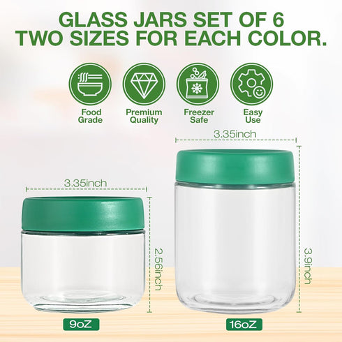 9oz 16oz 6Pack(Red, Hoa Kinh Overnight Oats Jars with Lids, & Leak Proof Small Jars for Overnight Oats, Cereal, Clear
