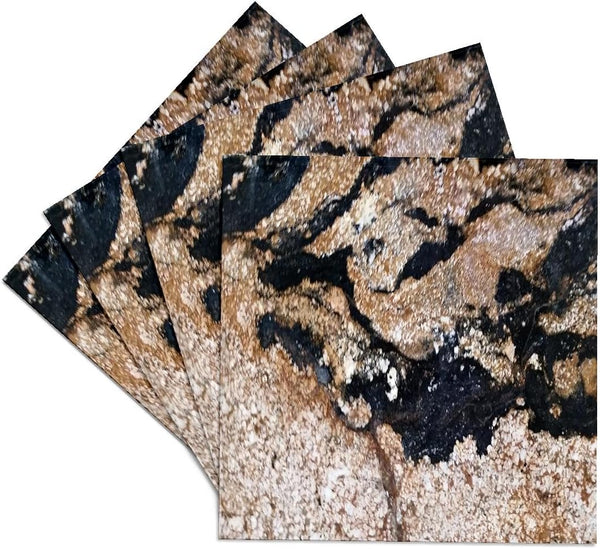 3D Rose Image of Black & Gold Speckled Granite Ceramic Tile Coasters