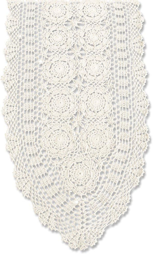 KEPSWET Cotton Handmade Crochet Lace Oval Table Runner, Dresser Console Coffee Table Decor, Beige 14x60 inch