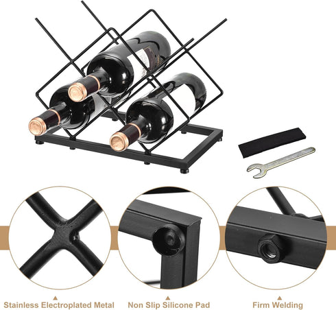uxcell Black Countertop Wine Rack, Freestanding Tabletop Holder for Up to 5 Standard Bottles