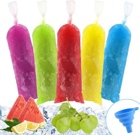BokingOne Ice Lolly Bags Disposable, Ice Cream Mold Bags with Silicone Funnel.