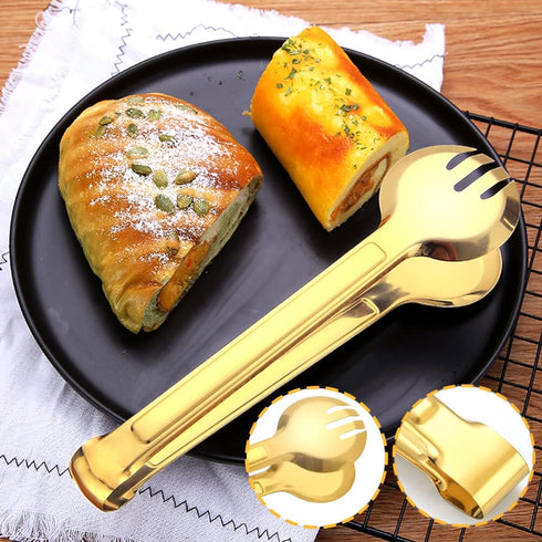 4 PCS Stainless Steel Serving Tongs, 9 Inch Buffet Utensils for Salad, Appetizer, Dessert, Gold