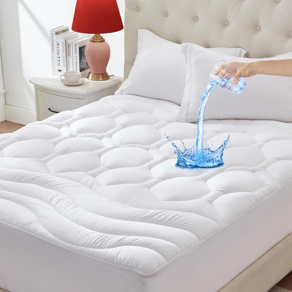 Twin Mattress Protector Waterproof, Pee Proof Quilted Fitted Cover for Kids, Soft Cooling Topper, White
