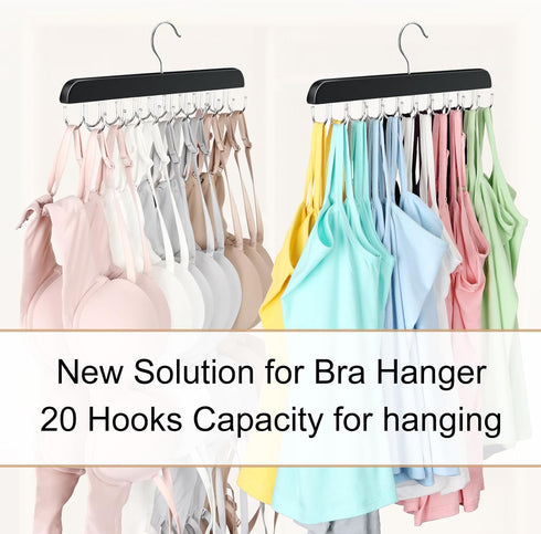 Bra Hanger for Closet, Tank Top Hanger 20 Hooks Capacity Foldable Wood Space Saving Hanger Closet Organizers and Storage for Dorm & Apartment for Tank Top, Bra, Scarf etc. by Resovo