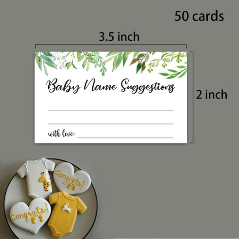 50 Baby Shower Name Suggestion Cards, Greenery Design for Baby Shower Games, 3.5 x 2 Inches